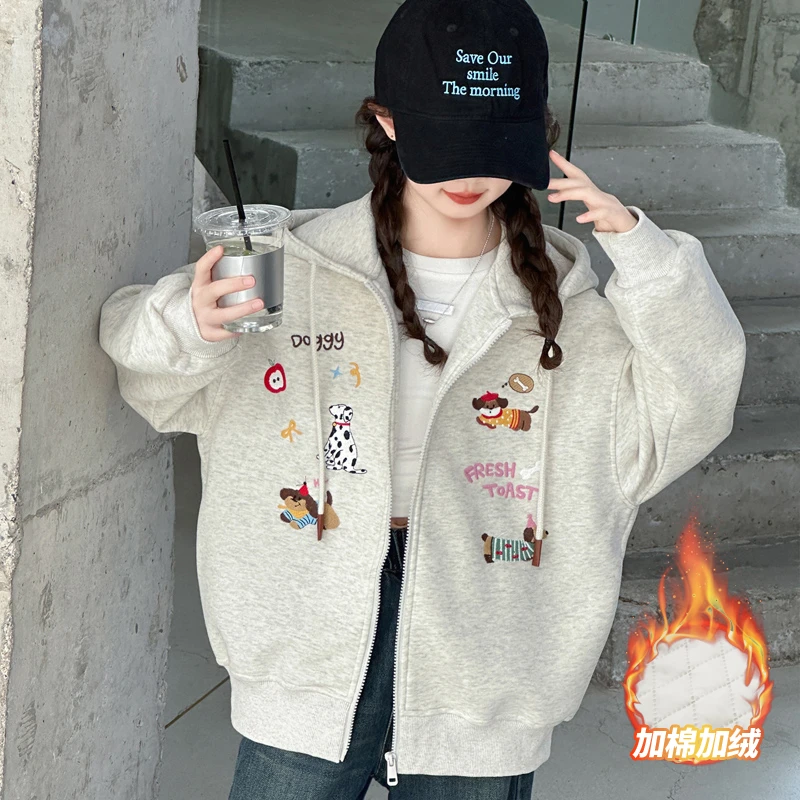 女大童秋冬夹棉连帽外套2025新款儿童韩版女孩休闲开衫卫衣秋装潮