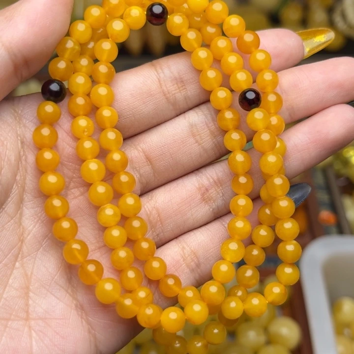 蜜蜡未镶嵌珠宝奇石196-微瑕放漏天然蜜蜡老蜡鸡油黄108链子卡6+