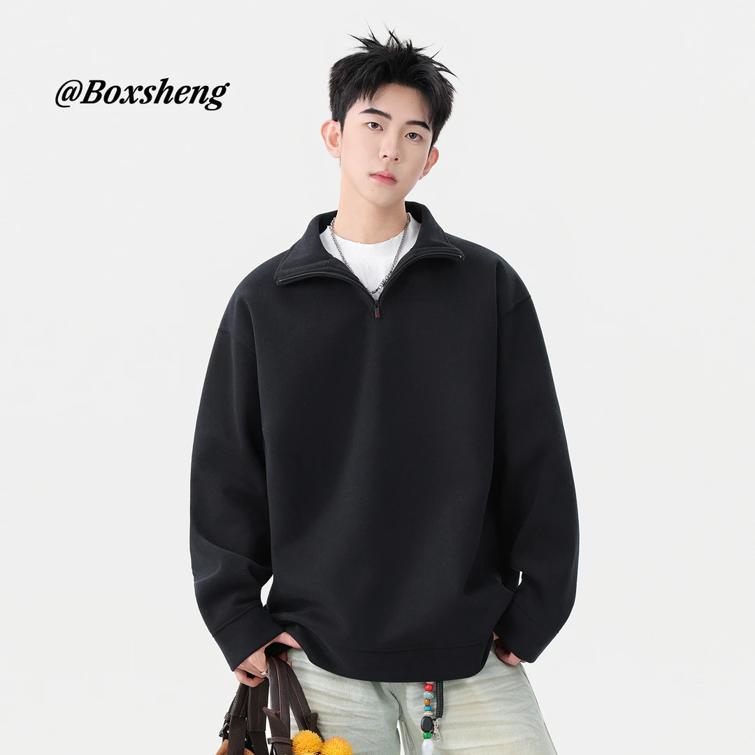 宽松型秋冬款半拉链卫衣男款宽松落肩立领长袖2025新款冬季男生加