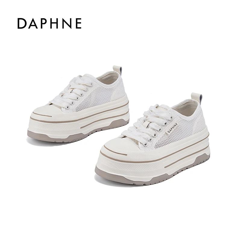 Daphne/达芙妮小白鞋女2025夏季厚底透气增高网面百搭时尚休闲鞋W