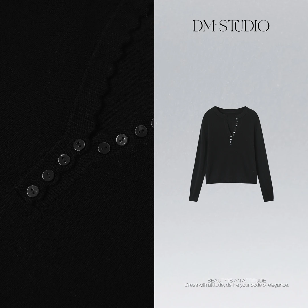 DEDM•STUDIO/羊毛羊绒混纺半排扣V领长袖针织衫打底2512ZZS/M3669