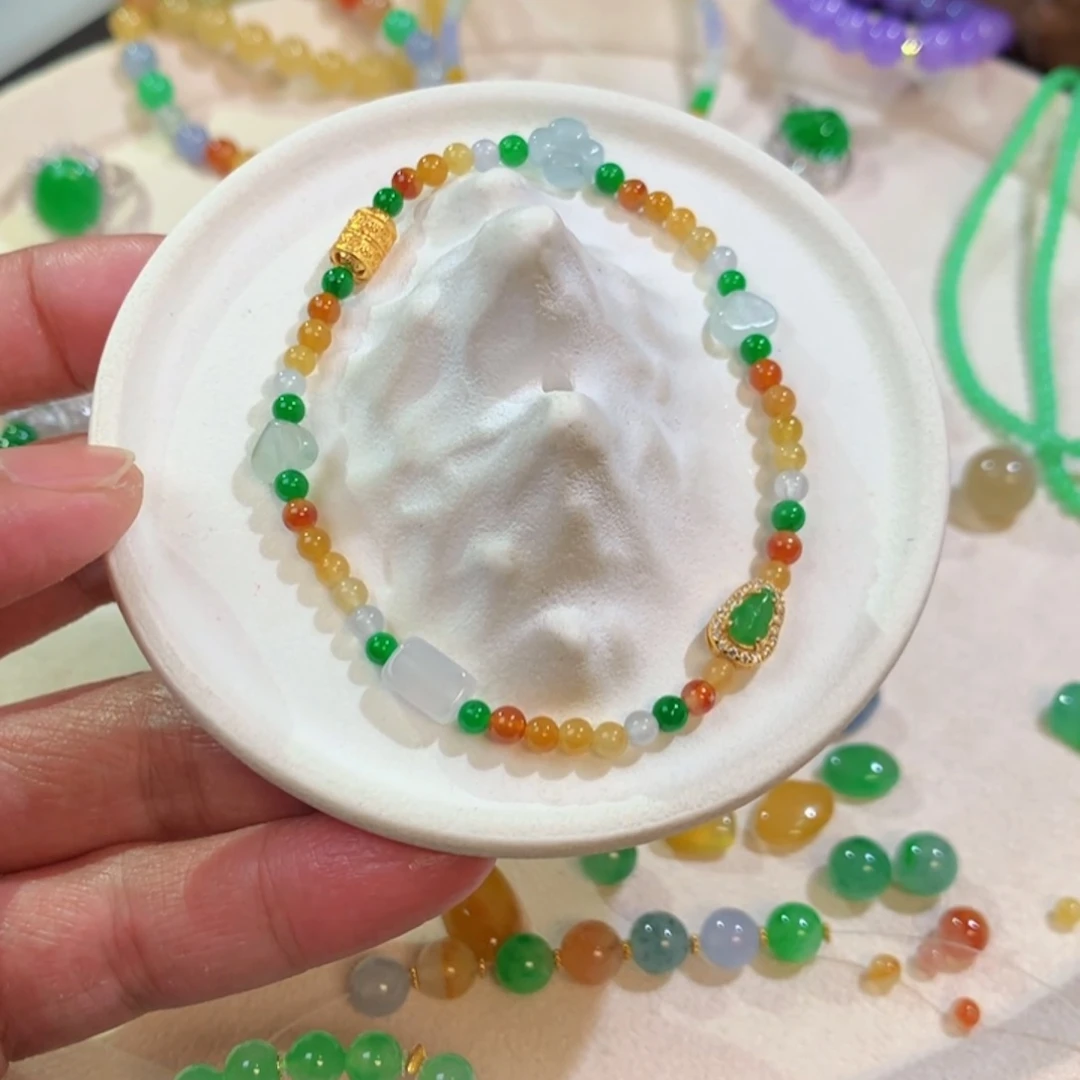定制翡翠未镶嵌多宝手串DIY