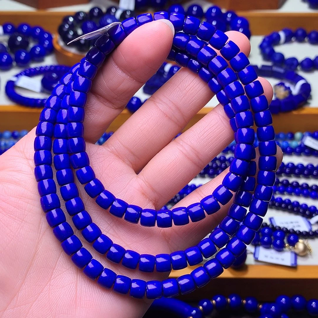 青金石未镶嵌手串6.4m收藏级老货捡大漏精工直切108佛珠53