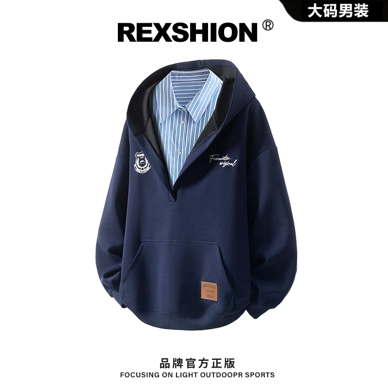 REXSHION美式复古刺绣卫衣秋季新款百搭宽松休闲连帽卫衣外套情侣