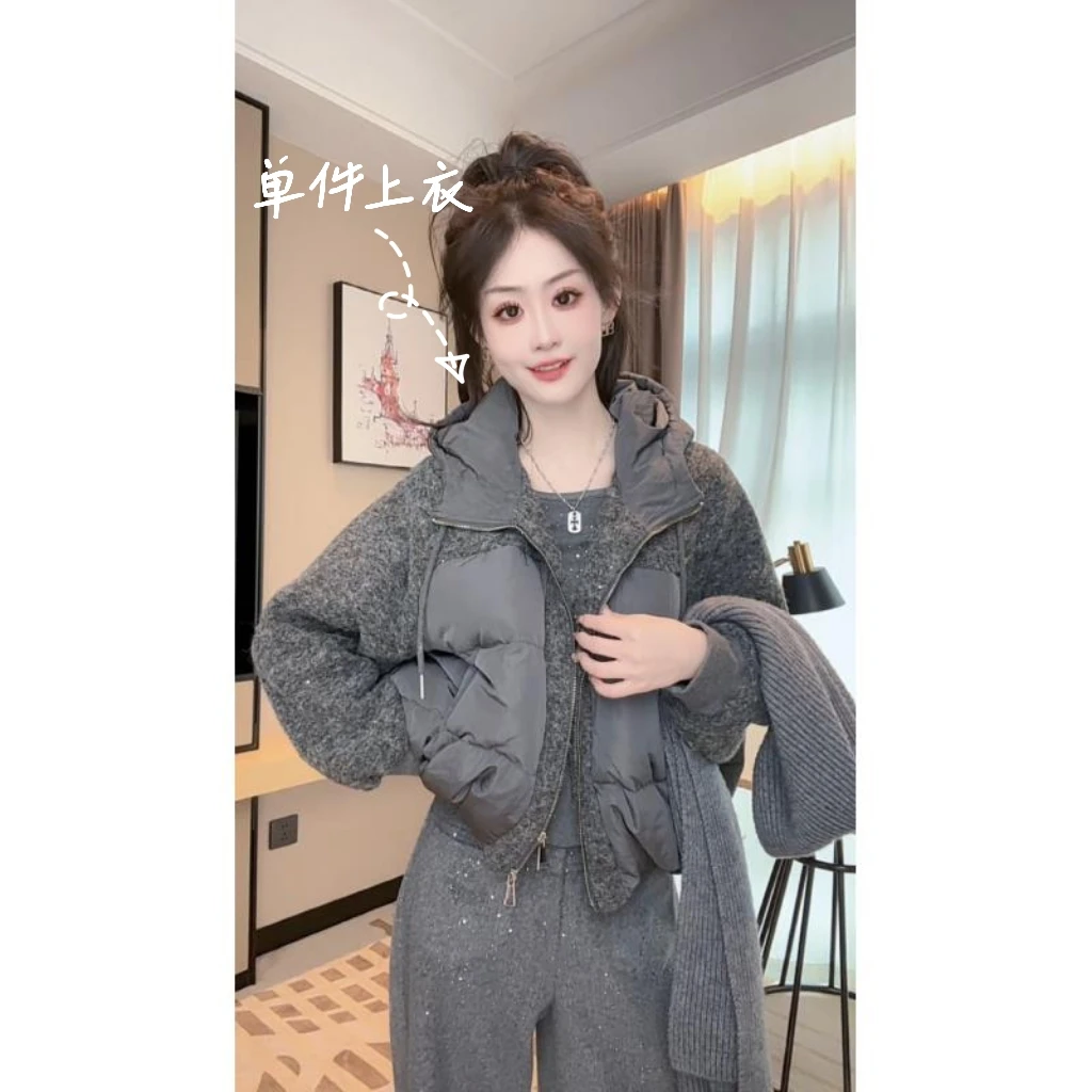 TW【星空羽绒】冬季宽松保暖小个子设计感时尚连帽韩版休闲羽绒服