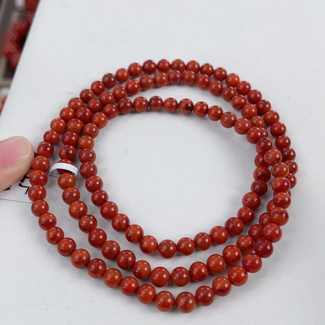 南红玛瑙未镶嵌瓦西牛血红双色满肉多圈5mm