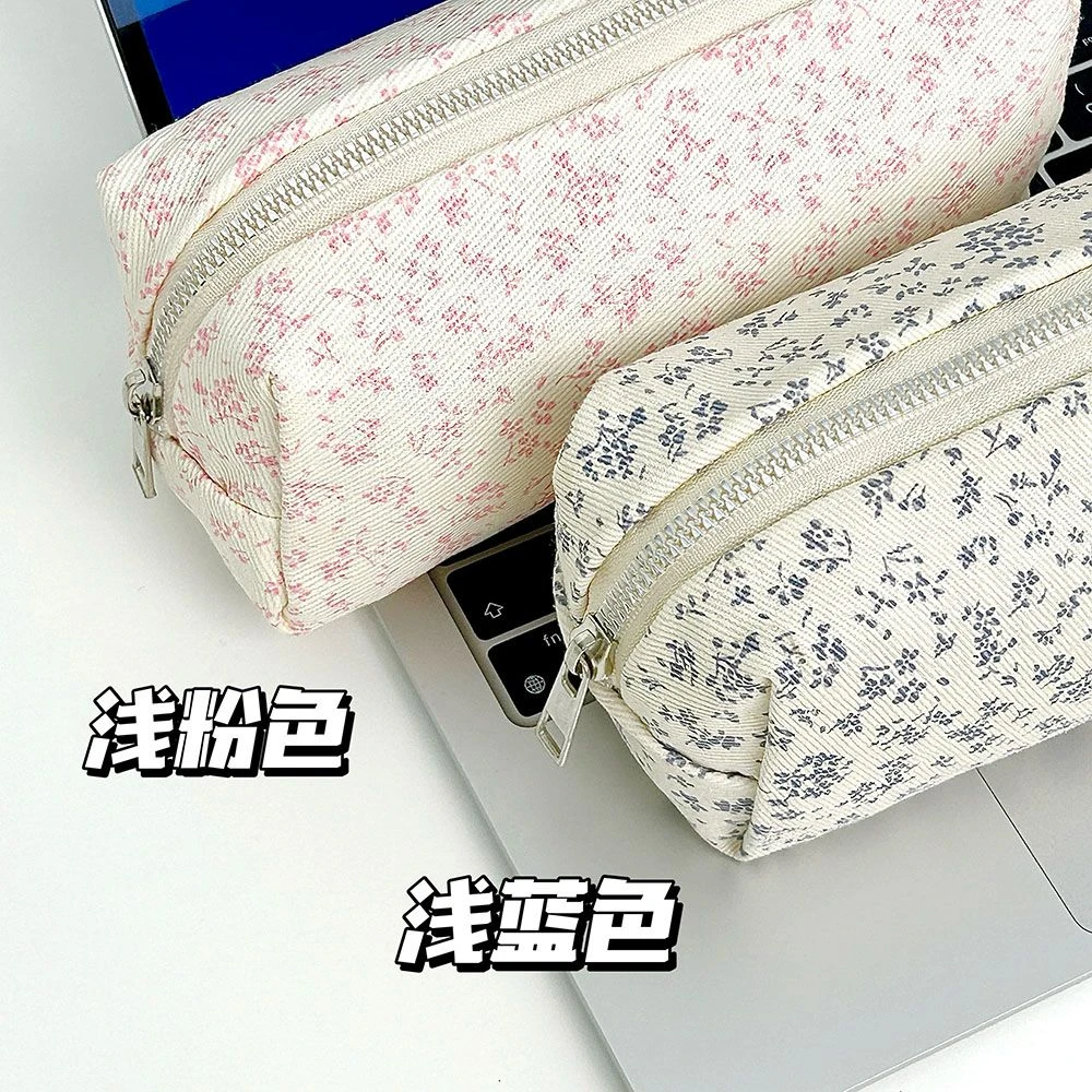 毛绒笔袋典雅大容量梅花碎花学生小学简约初高中笔筒高颜值文具袋