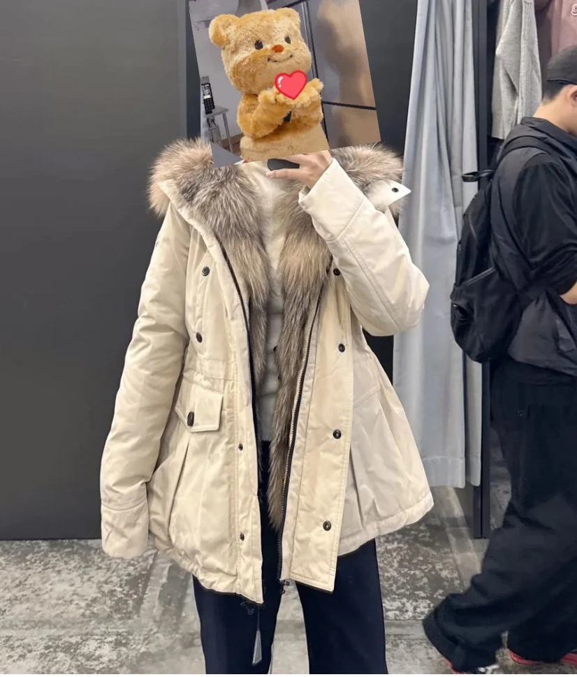 95新 MONCLER pp11753962 盟可睐 米色带毛领羽绒服 3码 微瑕