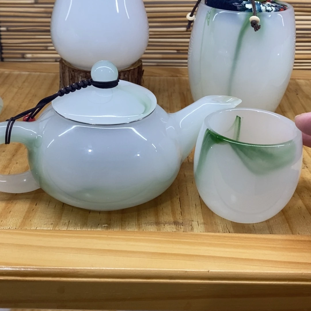 手工艺品琉璃飘绿茶壶1主人杯1