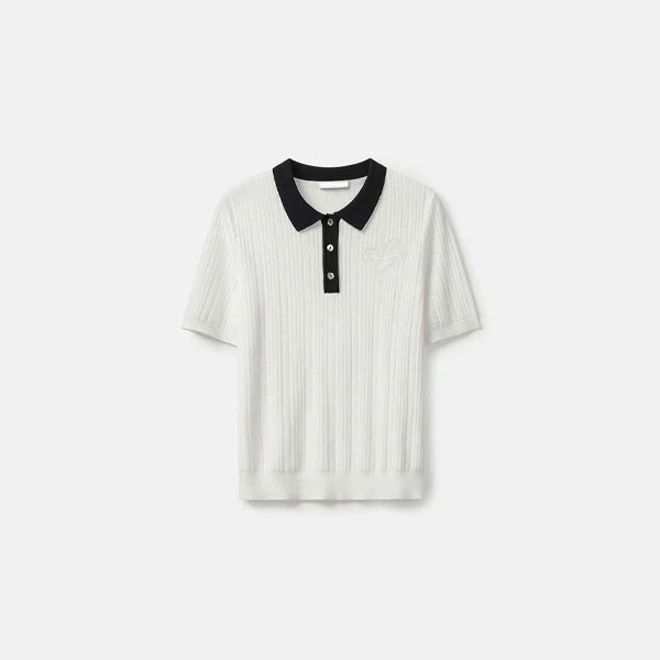 撞色针织T恤女秋新提花薄款毛衣