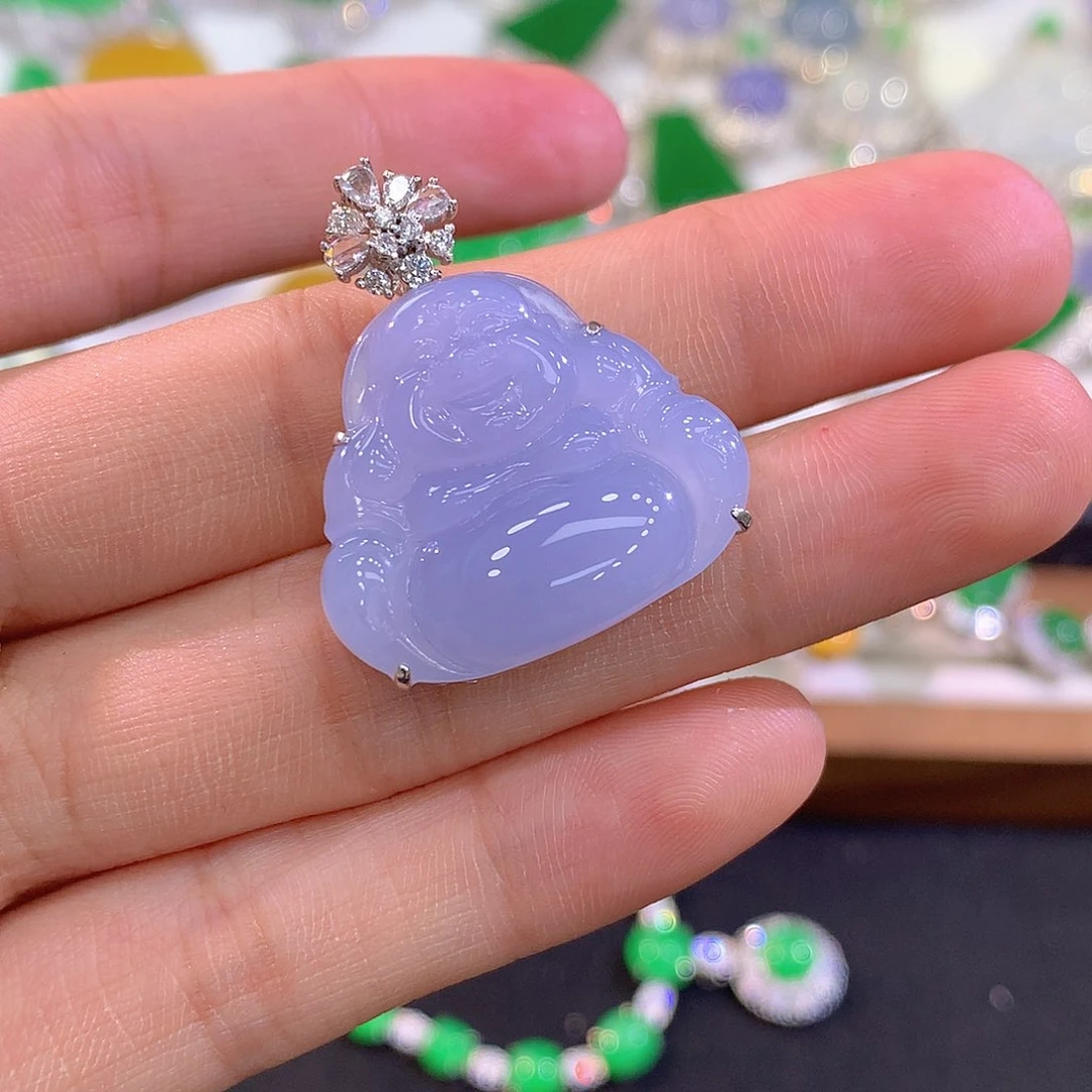 翡翠吊坠(不含链)18K金镶嵌佛公