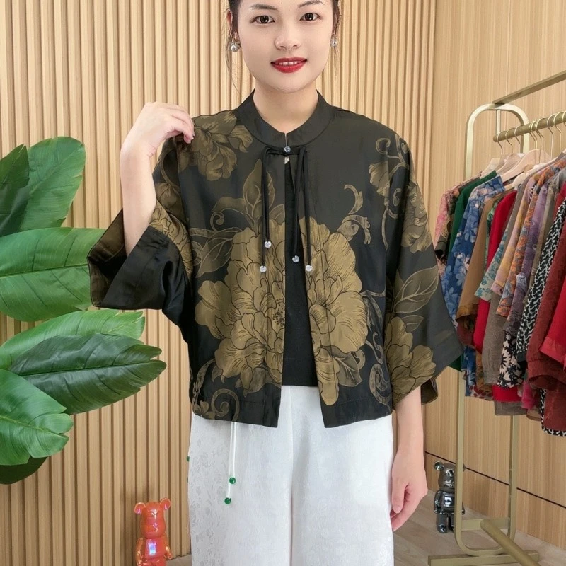 国风新中式衬衫女2025夏季新款气质独特别致提花披肩百搭显瘦开衫