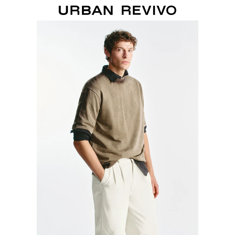 UR2025秋季新款男装潮流美式撞色晕染棉质长袖T恤UML450027