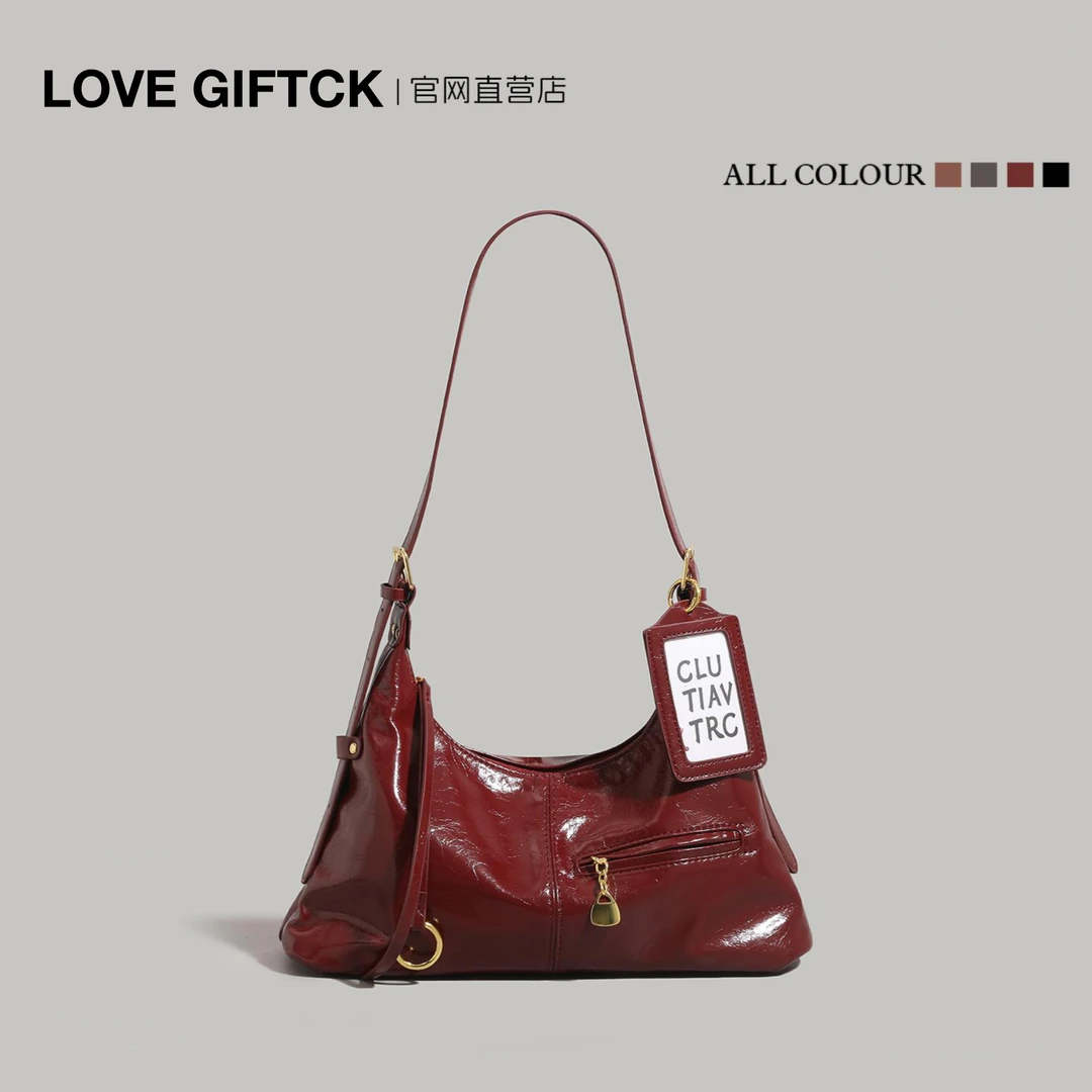 LOVE GIFTCK复古油蜡皮通勤托特包百搭气质女包单肩包红色结婚包
