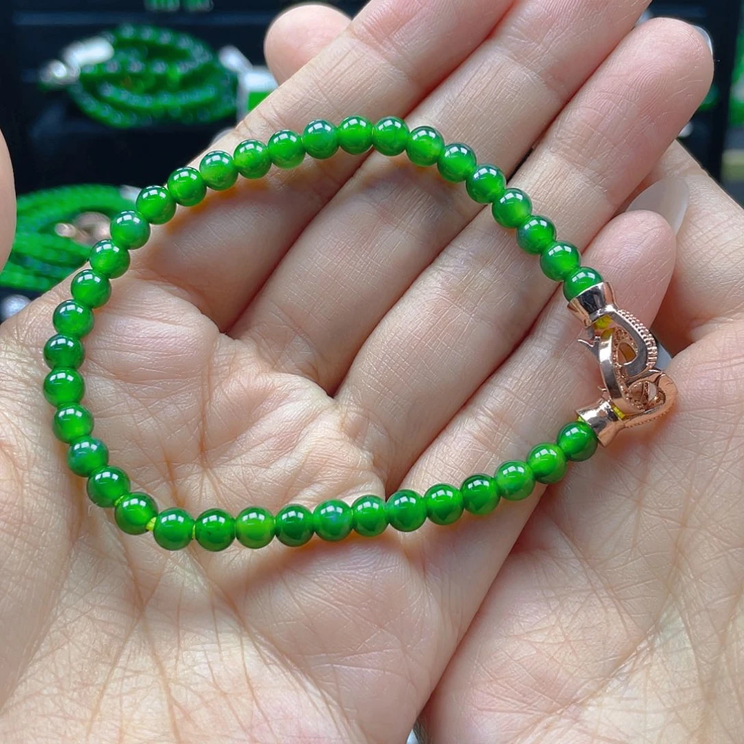 翡翠手串未镶嵌天然A货翡翠卡5阳绿