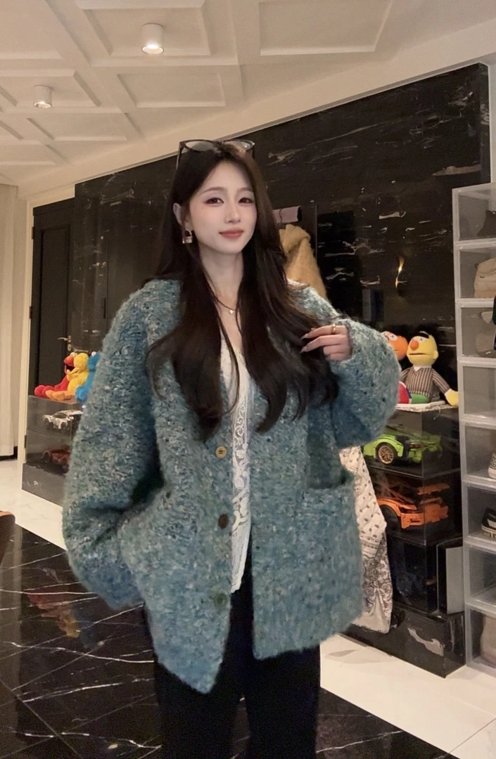 鱼er【洋河之梦】设计师高定/羊毛特种纱时髦保暖香香风外套