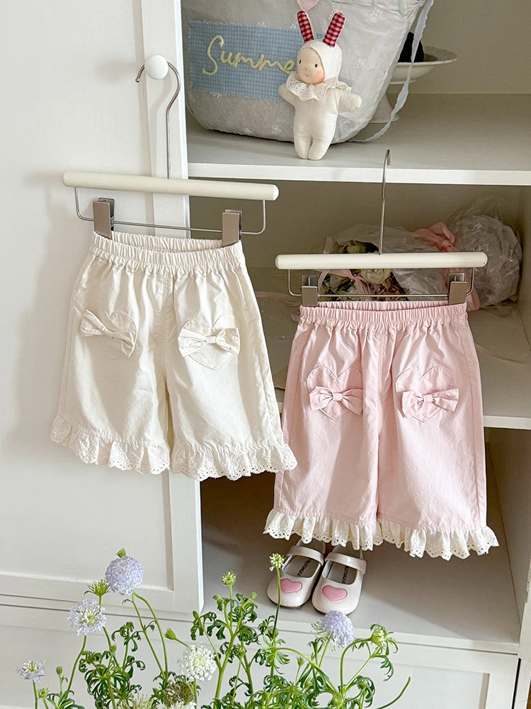 女童夏季裤子2025新款甜美女宝宝五分裤婴幼儿纯棉花边休闲裤