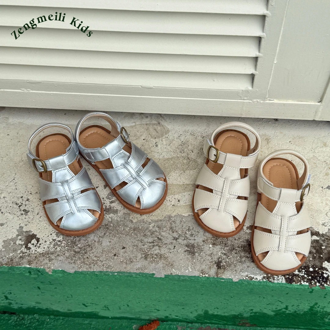 ZML女童凉鞋镂空夏季童鞋透气罗马潮款包头编织沙滩鞋软底防滑