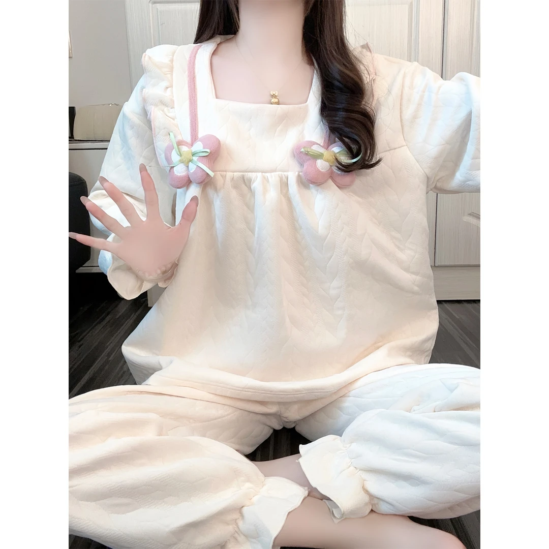 公主风睡衣女款冬季甜美空气棉2025新款可外穿少女秋冬家居服套装