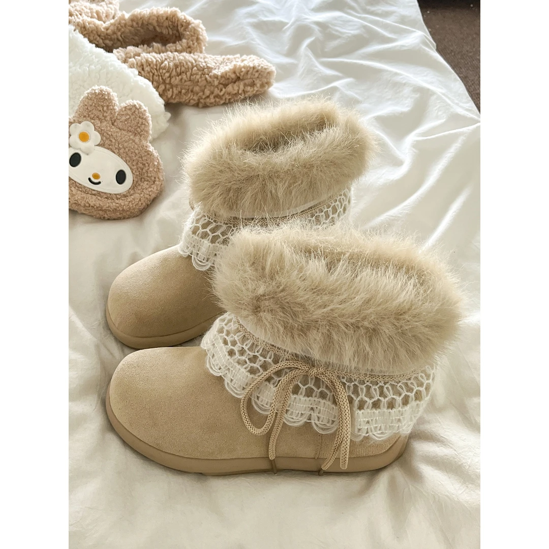加绒加厚保暖百搭软底短靴毛毛鞋棉鞋雪地靴棉靴时尚冬季新款2025