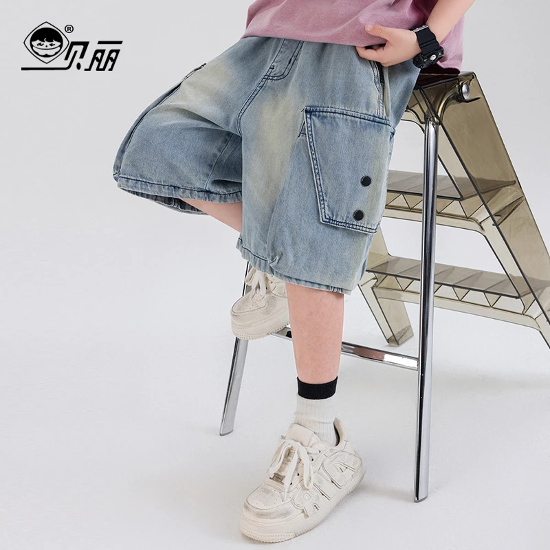 2025夏季中大童休闲潮流短裤6分牛仔裤工装亲子装青少年百搭韩版