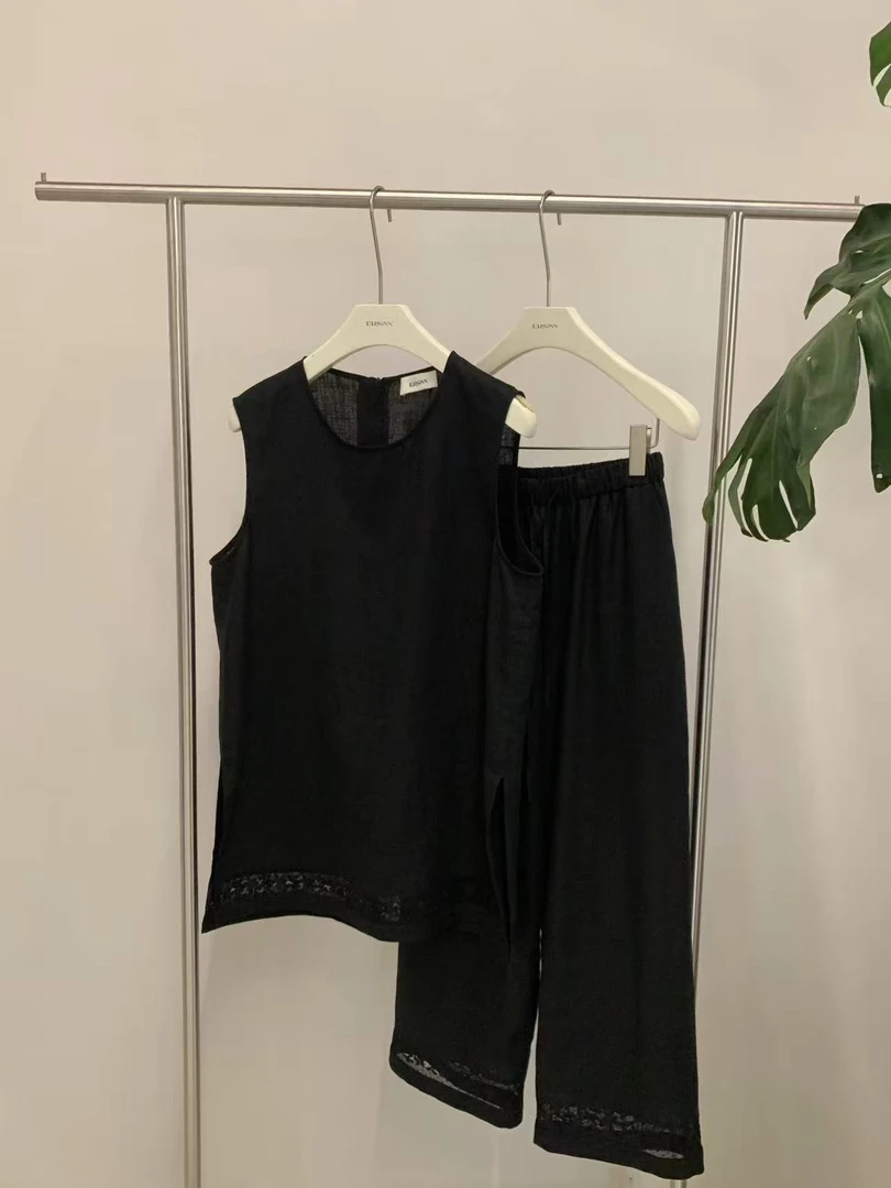 温柔瑶-Ersan#韩系天丝苎麻套装#2585（裤长88cm 腰围66）【福福】