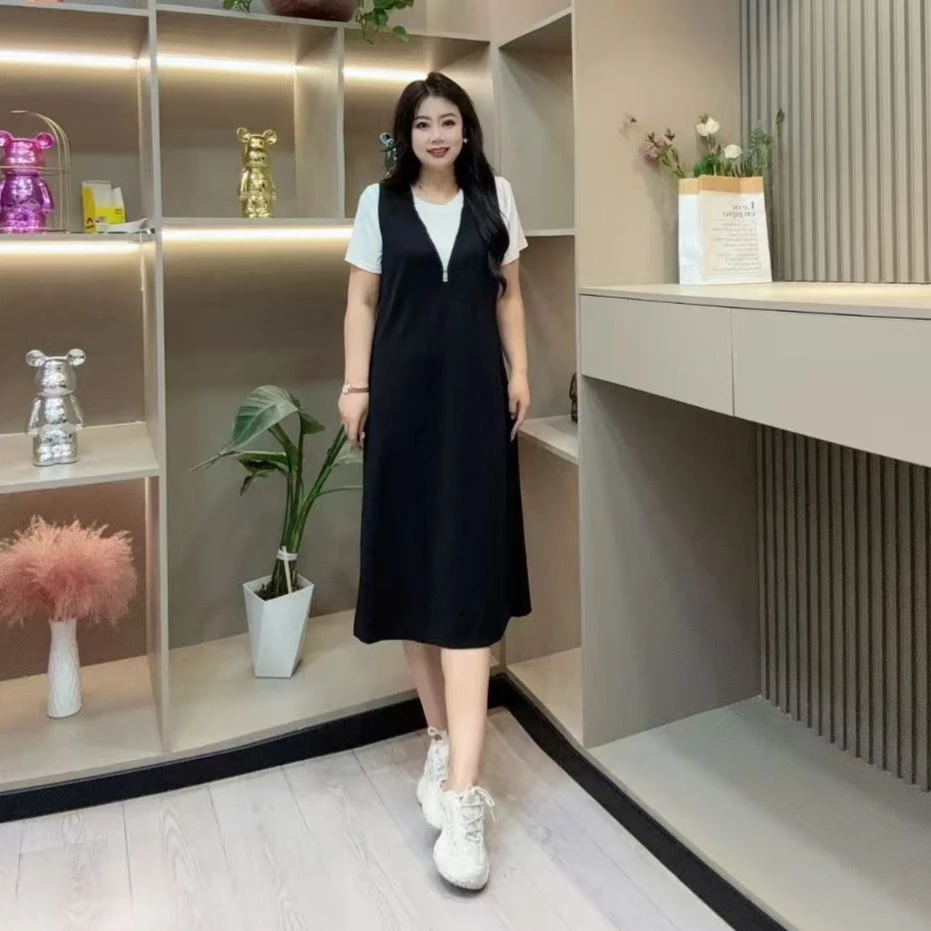 夏季两件套-檬 8053时尚休闲洋气潮流拉链百搭款胖MM大码女装新款