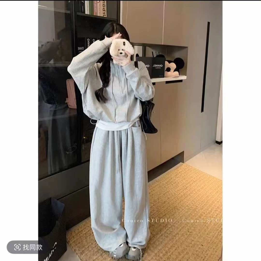 2025秋季新款休闲慵懒风卫衣卫裤套装女高腰显瘦阔设计感两件套