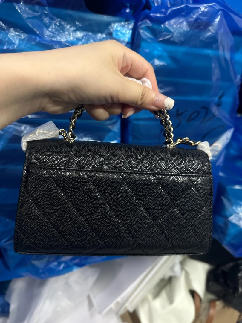 YUSHA/高档小号黑色鱼子酱手柄链条斜挎包-圈扣-9712