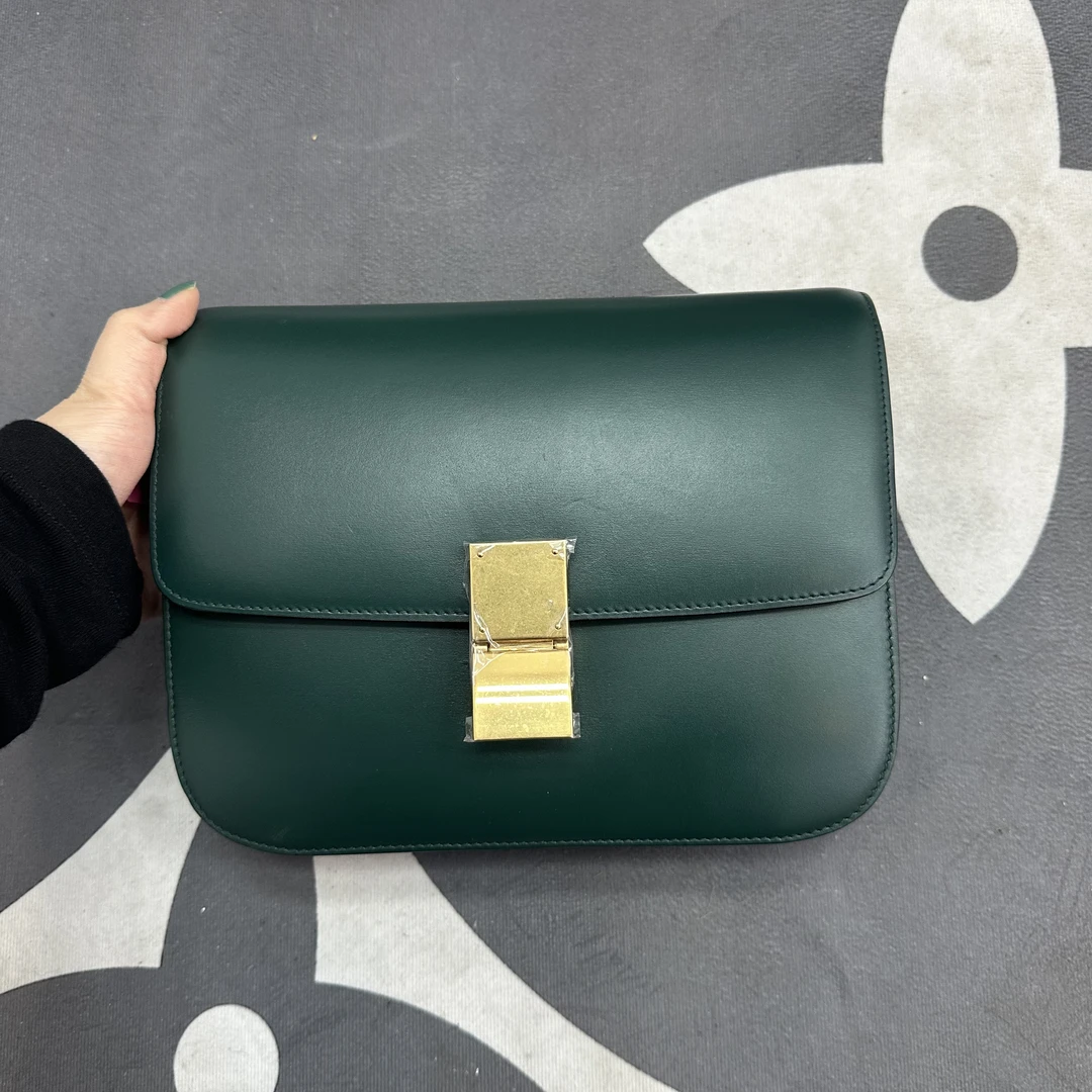 99新 Celine/思琳 墨绿box单肩包 yy1849 9543