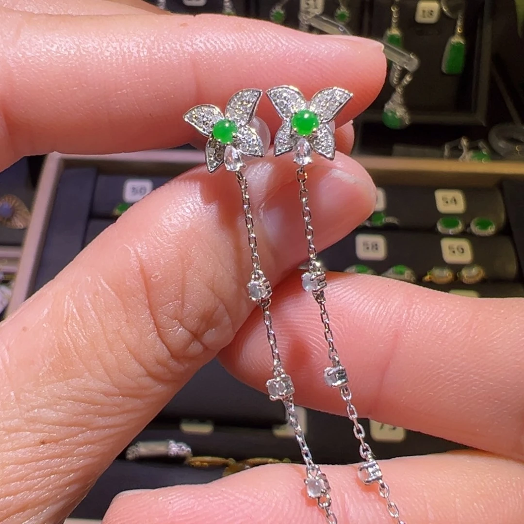 翡翠18K金镶嵌颈饰耳环