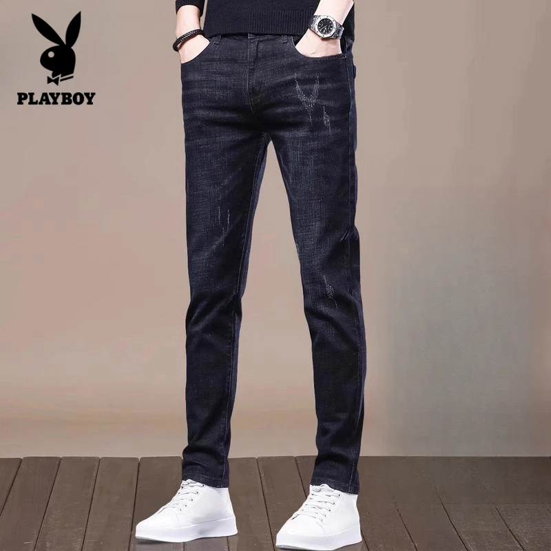 花花公子百搭春夏季牛仔裤男款弹力修身小脚裤2025年休闲长裤子男