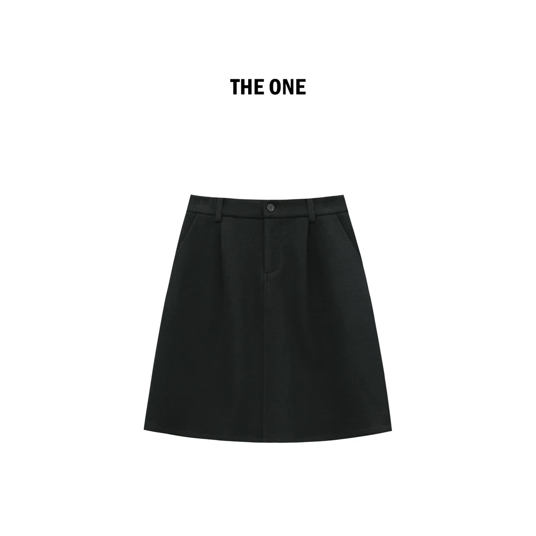 AZE 深海 藏青色绵羊毛混纺高质感遮肉纯色时尚毛呢短裙HH51104Q1