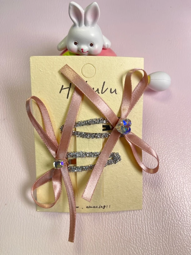 韩国新款细织带闪钻水钻蝴蝶结飘带儿童发夹女童发饰头饰刘海夹子