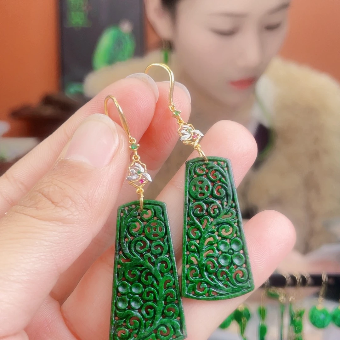 翡翠银S925镶嵌耳饰