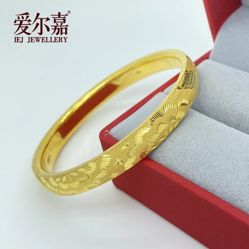 黄金手镯凤尾大金镯子足金999花开富贵手环CNC复古简约百搭送妈妈
