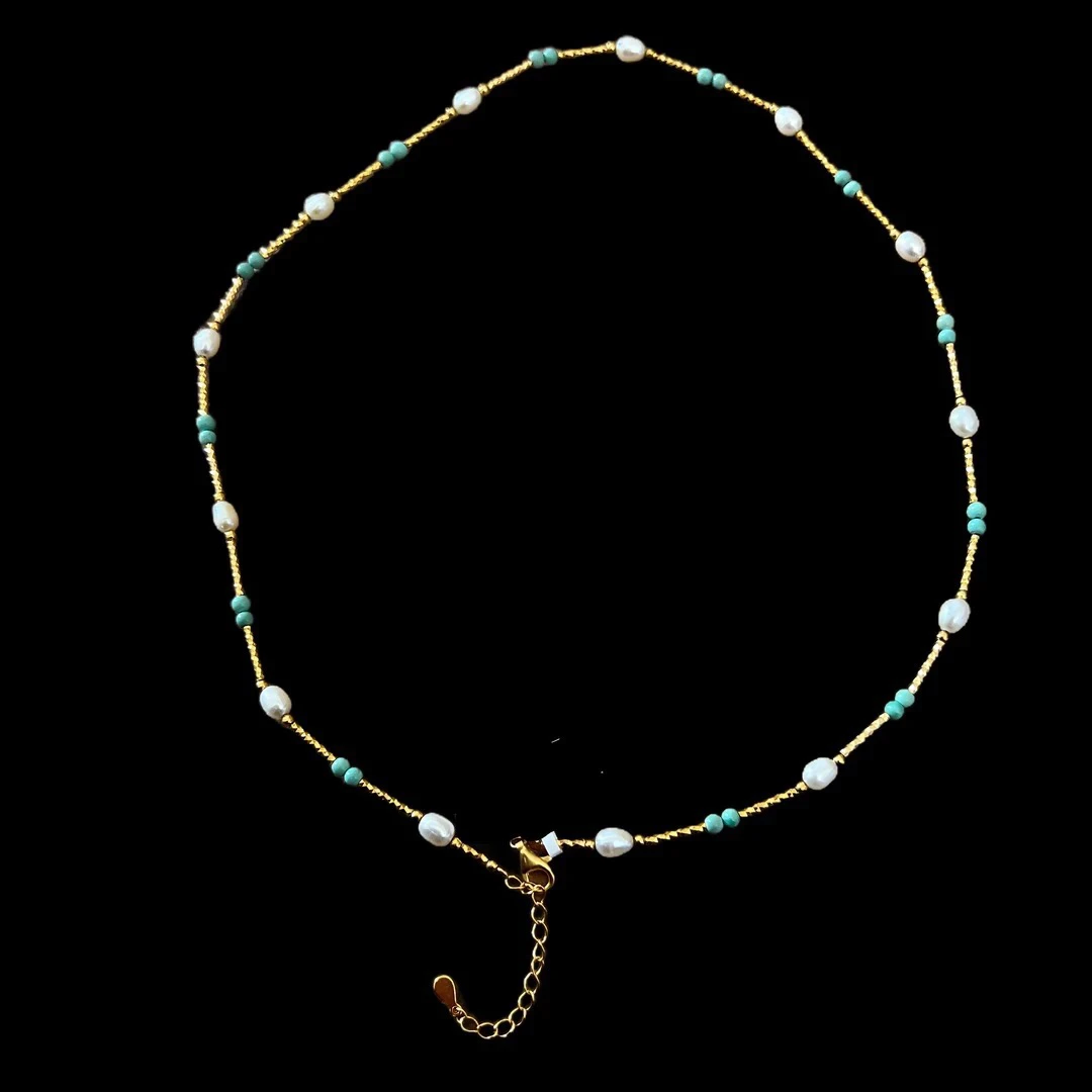 3915-绿松配珍珠项链（孤品）
