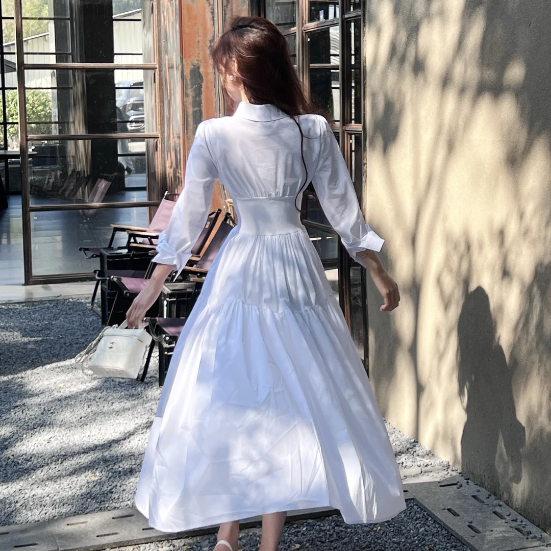 《月光皎洁》法式白色衬衫连衣裙
