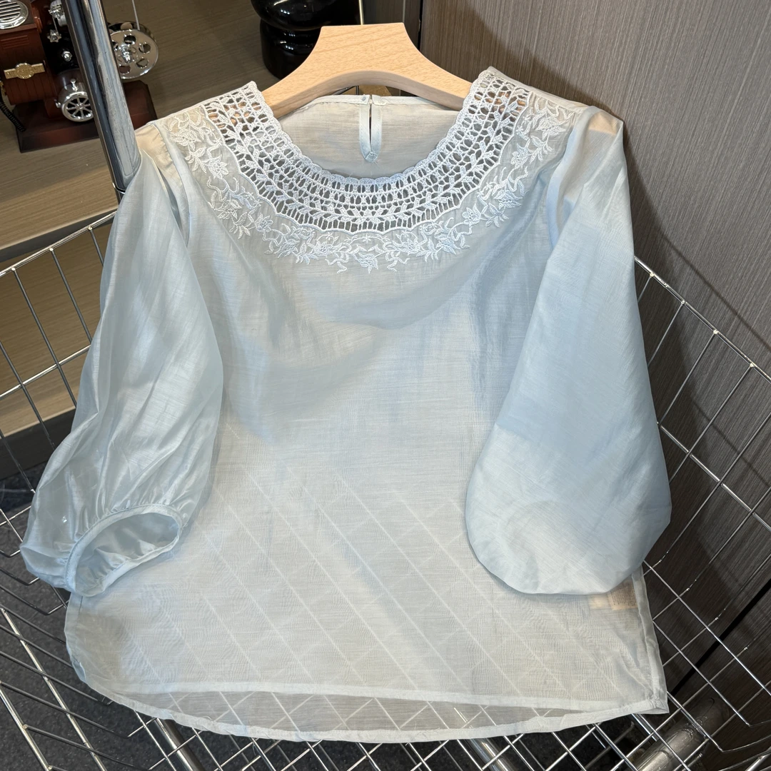 【微风衫】2025新款新中式国风时尚夏季刺绣气质透气薄女士上衣