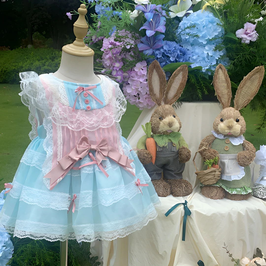 2025女童裙蕾丝纯色童装纱裙连衣裙夏季背心裙洛丽塔高订礼服裙