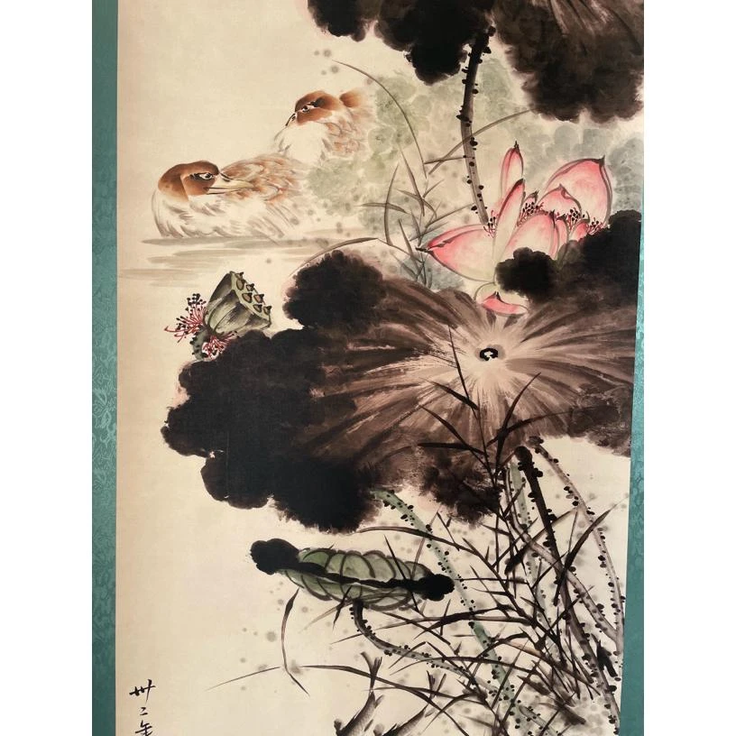 E国画荷花图香远益清墨荷宣纸画芯中堂装饰画