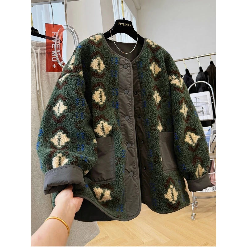 大码300斤韩系慵懒风休闲两面穿羊羔绒外套男女款秋冬摇粒绒夹克