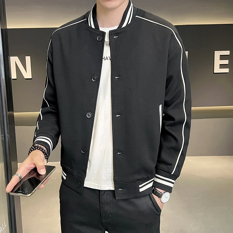 莫安摩萨利秋季外套男韩版潮流拼色夹克短款休闲微宽松棒球领百搭