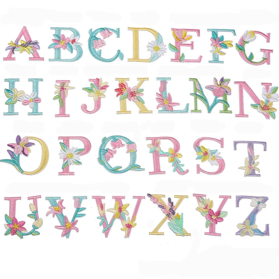 书包刺绣贴鲜花朵26个英文字母刺绣贴布用于衣服包包diy装饰自粘