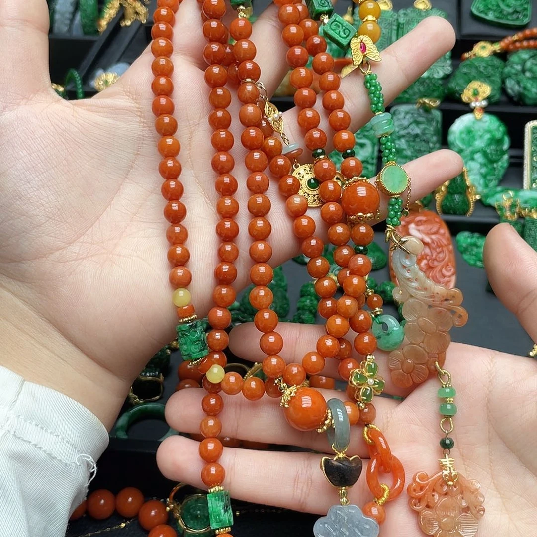 好***茶翡翠合金颈饰翡翠