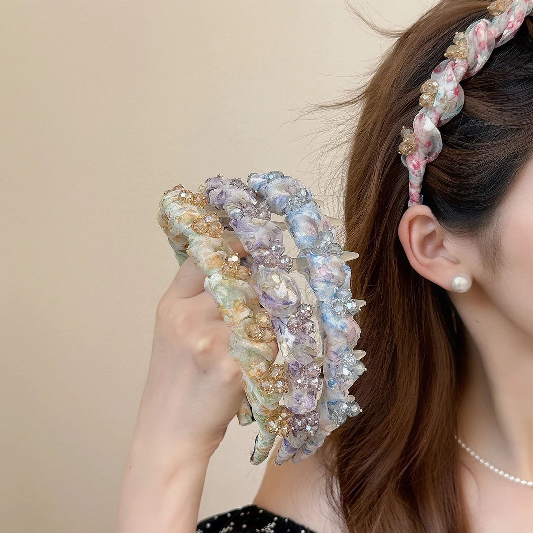 新款网纱水钻波浪高颅顶发箍女带齿防滑碎发洗脸头箍压发发卡发窟