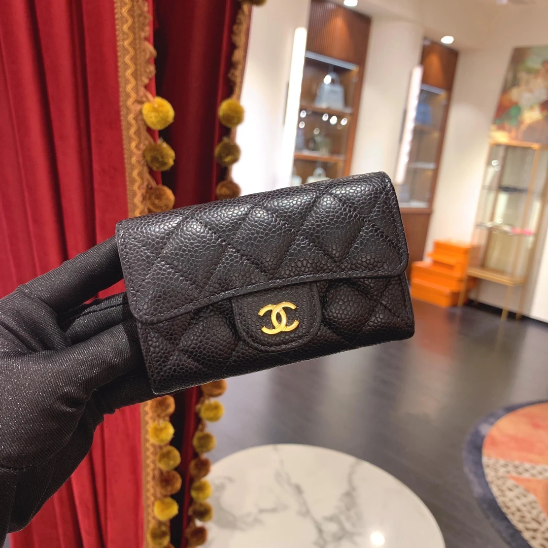 99新 Chanel/香奈儿 GGS香奈儿cf短款钱包黑金荔枝牛皮/67097618