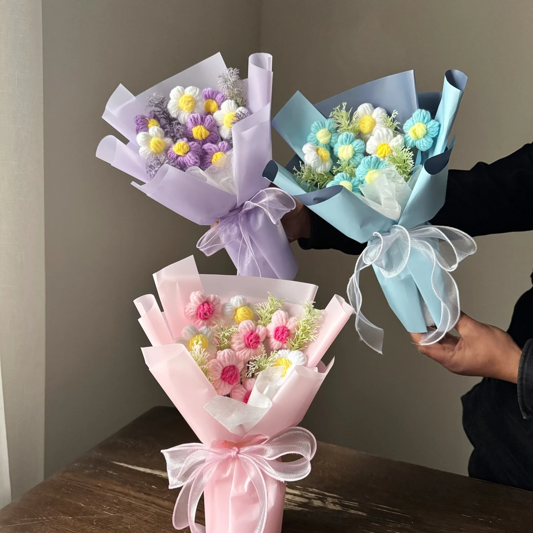 花小闹仙女风泡芙毛线花朵生日礼品毛线针织花朵编织教师节情人节