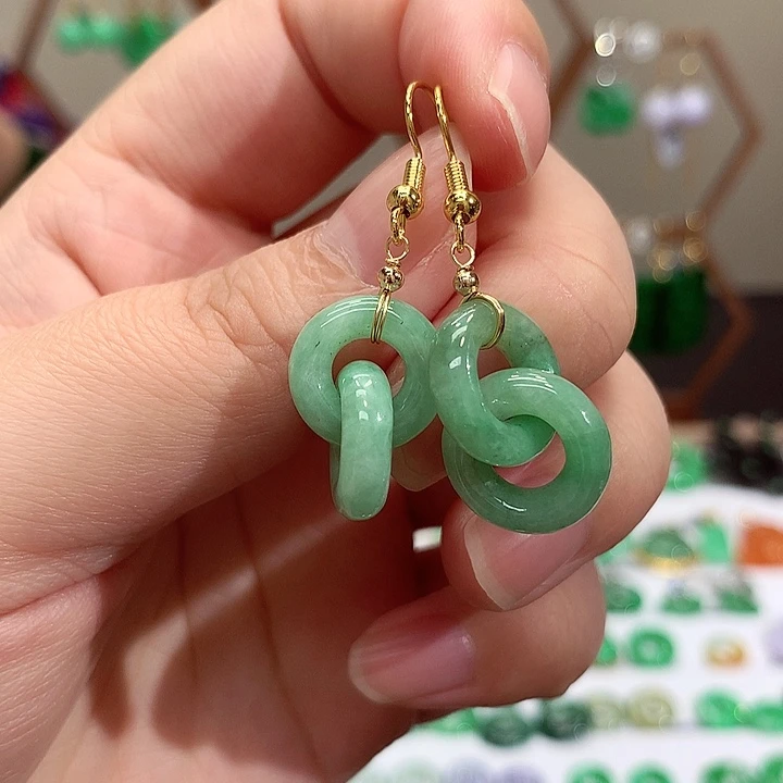 银S925镀金镶嵌翡翠耳饰