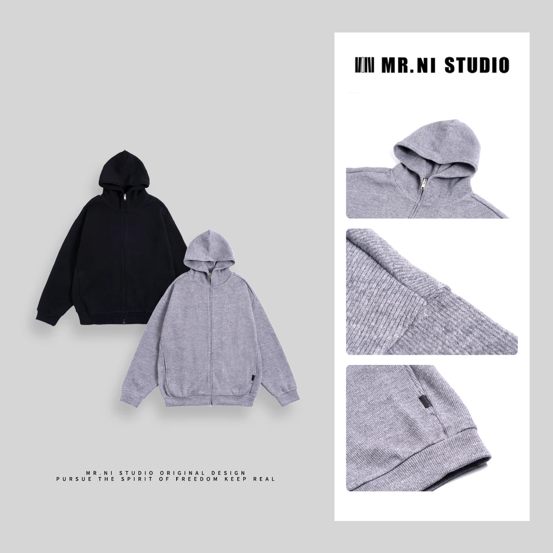 MR.NI/倪先生「长期主义」内外兼修高级感毛织坑条连帽卫衣拉链外套